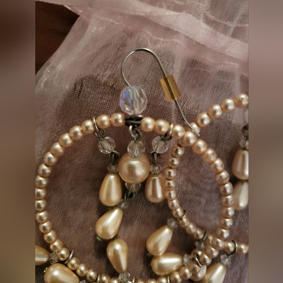 Faux Pearl Hoop Earrings - Picture 2 of 3